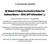 Hickman Design: 20% OFF Sitewide – Early Black Friday Exclusive Sale
