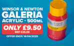 Art Discount: Winsor 7 Newton Galeria Acylic 500ml – Only £9.50 (RRP. £25.05) – Ends 14/4/2025